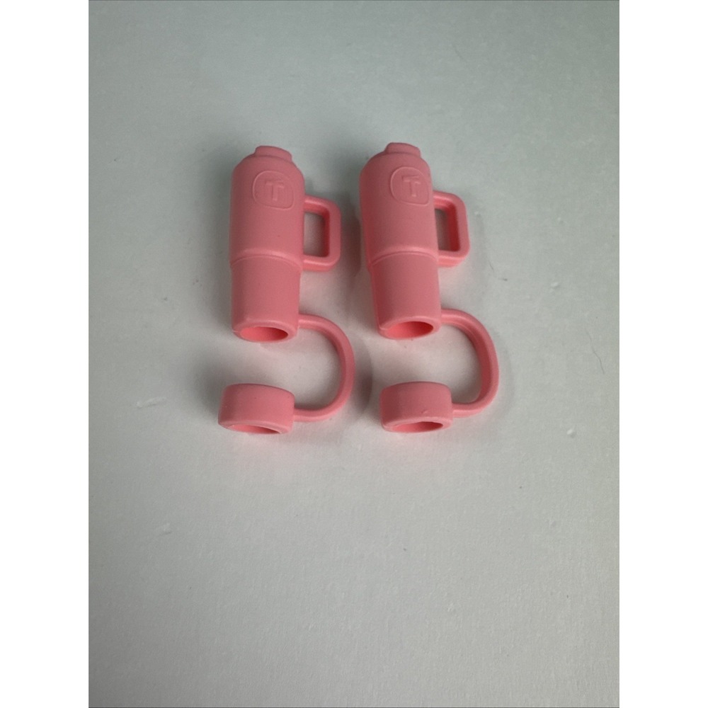 Tupperware Big T Straw Topper Tumblers Covers Set of 2 Silicone Pink New